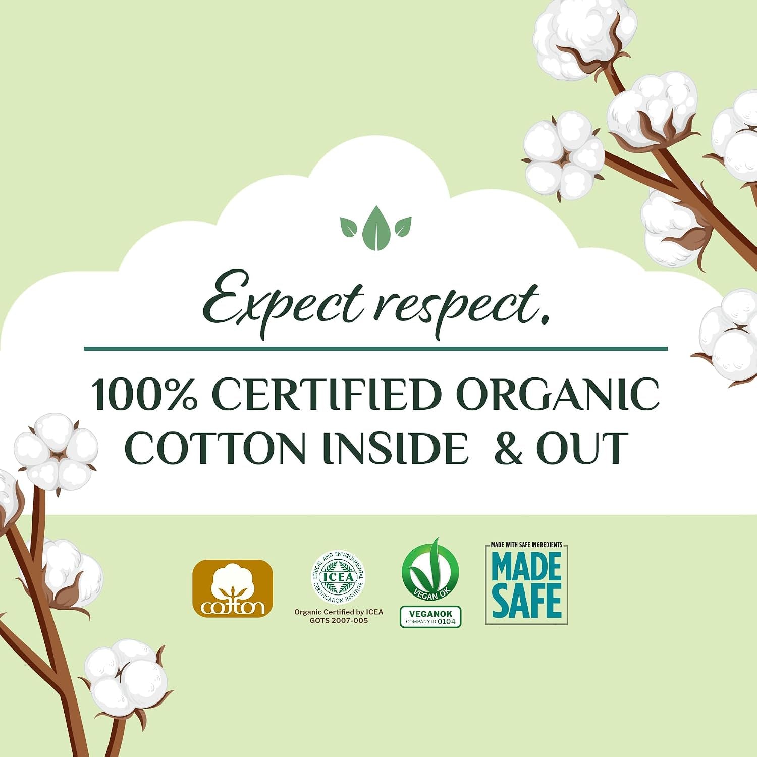 100% Certified Organic Cotton Baby Diaper Liner for Sensitive Skin, Fits All Brands and Sizes Diapers except New Born, 20 Count