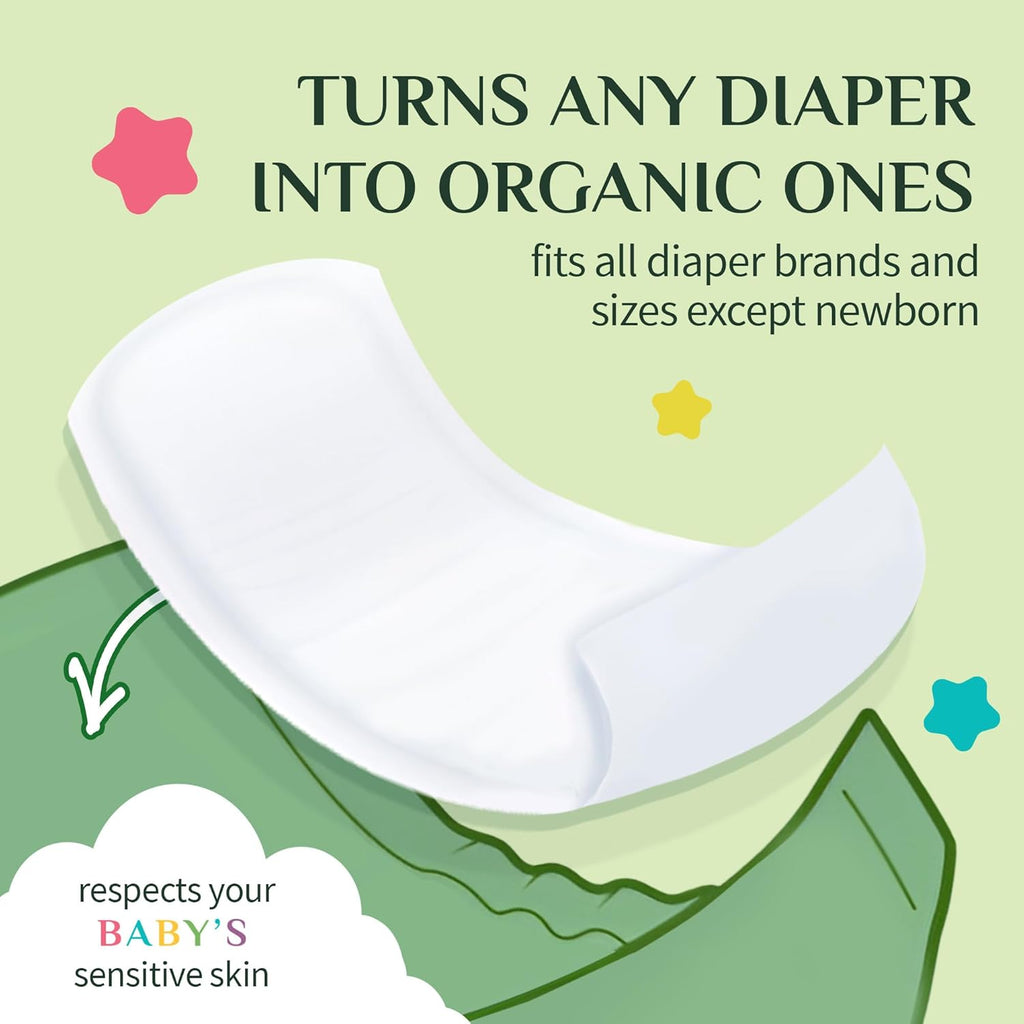 100% Certified Organic Cotton Baby Diaper Liner for Sensitive Skin, Fits All Brands and Sizes Diapers except New Born, 20 Count