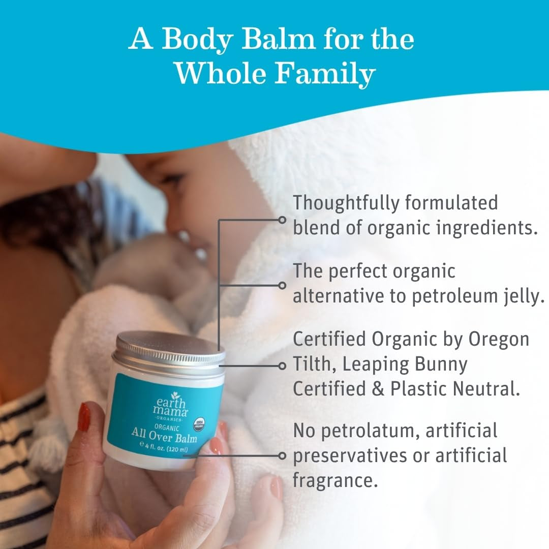 Organic All over Balm - 4 Oz - Certified Organic by Oregon Tilth Baby Face Cream & Lotion Alternative - Multi-Purpose Baby Face Lotion for Sensitive Skin