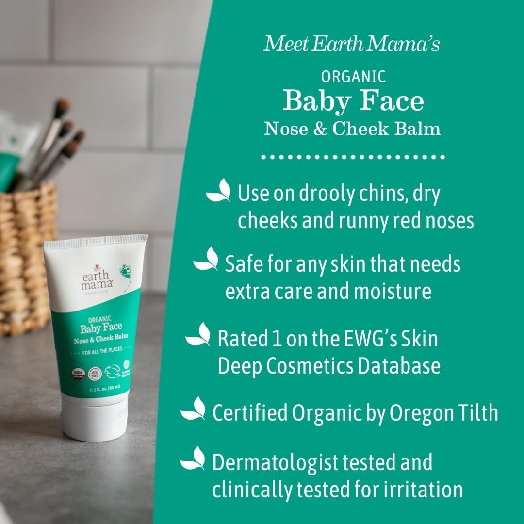 Organic Baby Face Nose & Cheek Balm | Moisturizer with Calendula Oil for Dry Skin Care, Natural Petroleum Jelly Alternative (2-Fluid Ounce)