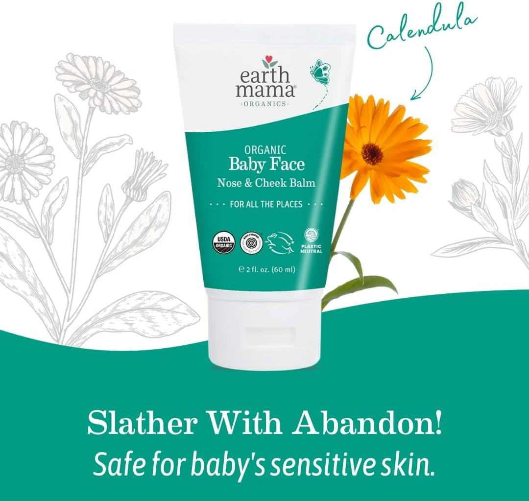 Organic Baby Face Nose & Cheek Balm | Moisturizer with Calendula Oil for Dry Skin Care, Natural Petroleum Jelly Alternative (2-Fluid Ounce)