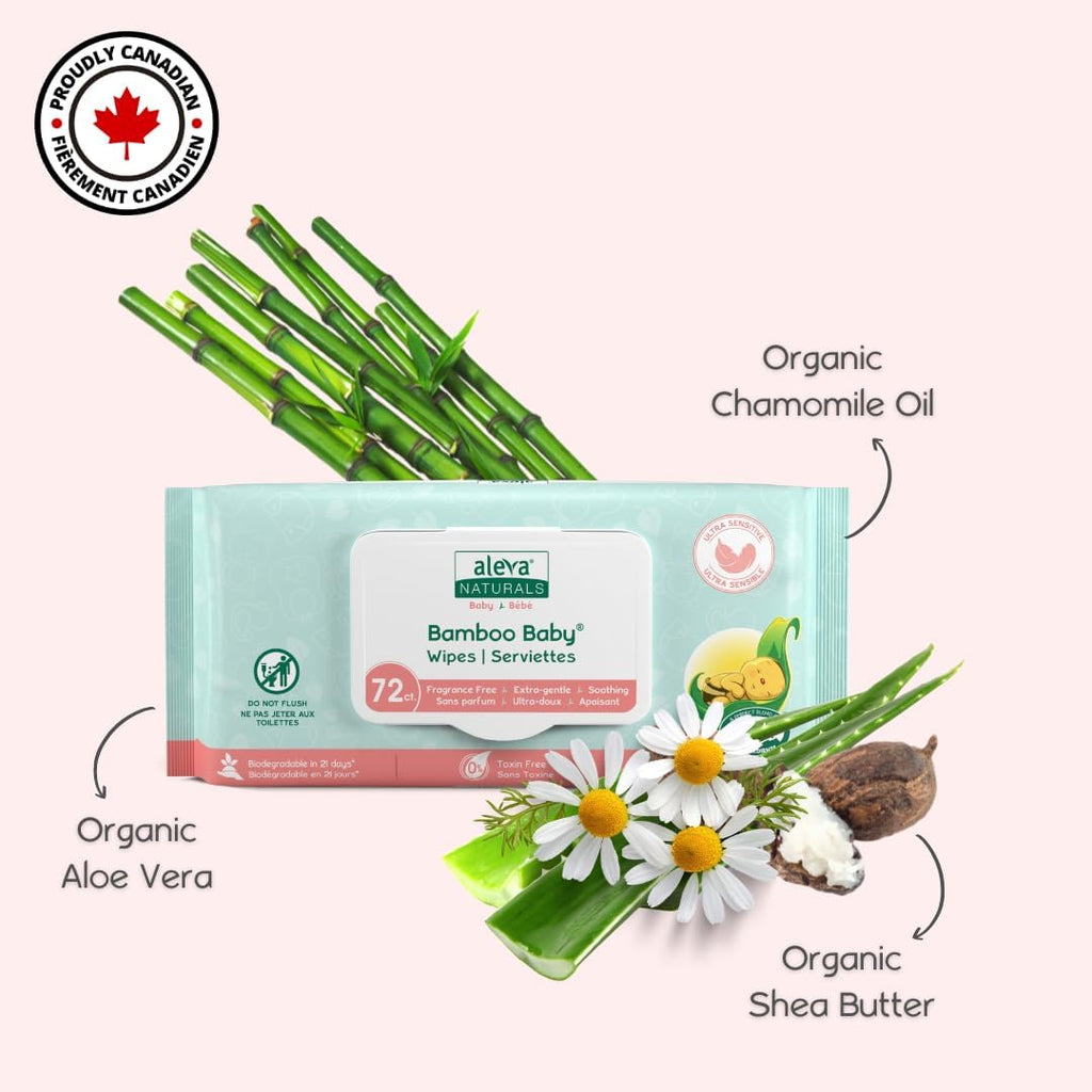 Bamboo Baby Sensitive Wipes | Unscented | Extra Strong and Ultra Soft | Natural and Organic Ingredients | Certified Vegan | 6 Packs of 72Ct - Total of 432Ct