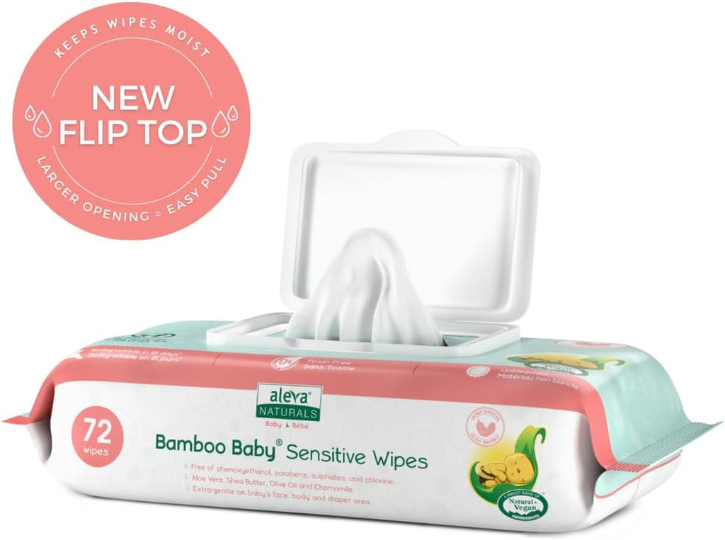 Bamboo Baby Sensitive Wipes | Unscented | Extra Strong and Ultra Soft | Natural and Organic Ingredients | Certified Vegan | 6 Packs of 72Ct - Total of 432Ct