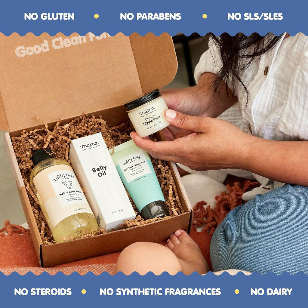 New Baby & Mom Sensitive Skincare Kit - the Mama + Baby Gift Set - Baby Shampoo and Body Wash 8.5 Oz, All over Ointment 2 Oz, Belly Oil 2 Fl Oz & Nipple Balm 1.9 Oz - Lavender Rosemary