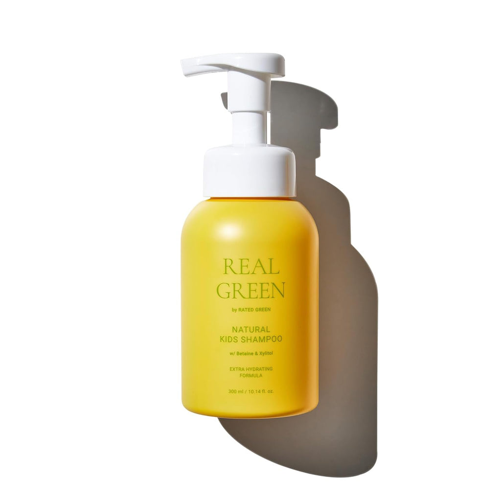 Real Green Natural Kids Shampoo | Organic Cold Brewed Chamomile, Betaine & Xylitol | for Dry Kids Hair | Silicone-Free, Korean Hair Care | 10.14 Fl. Oz