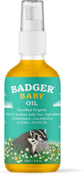 Baby Oil, 100% Organic Ingredients to Soften & Moisturize Dry Skin or Cradle Cap, Soothing Vegan Organic Baby Oil, 4 Fl Oz Glass Bottle