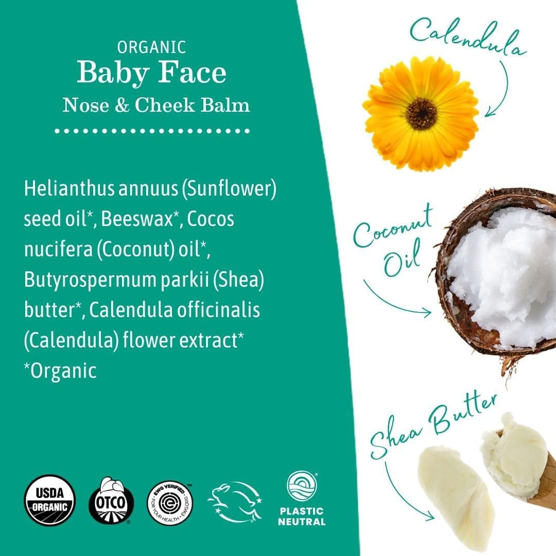 Organic Baby Face Nose & Cheek Balm | Moisturizer with Calendula Oil for Dry Skin Care, Natural Petroleum Jelly Alternative (2-Fluid Ounce)