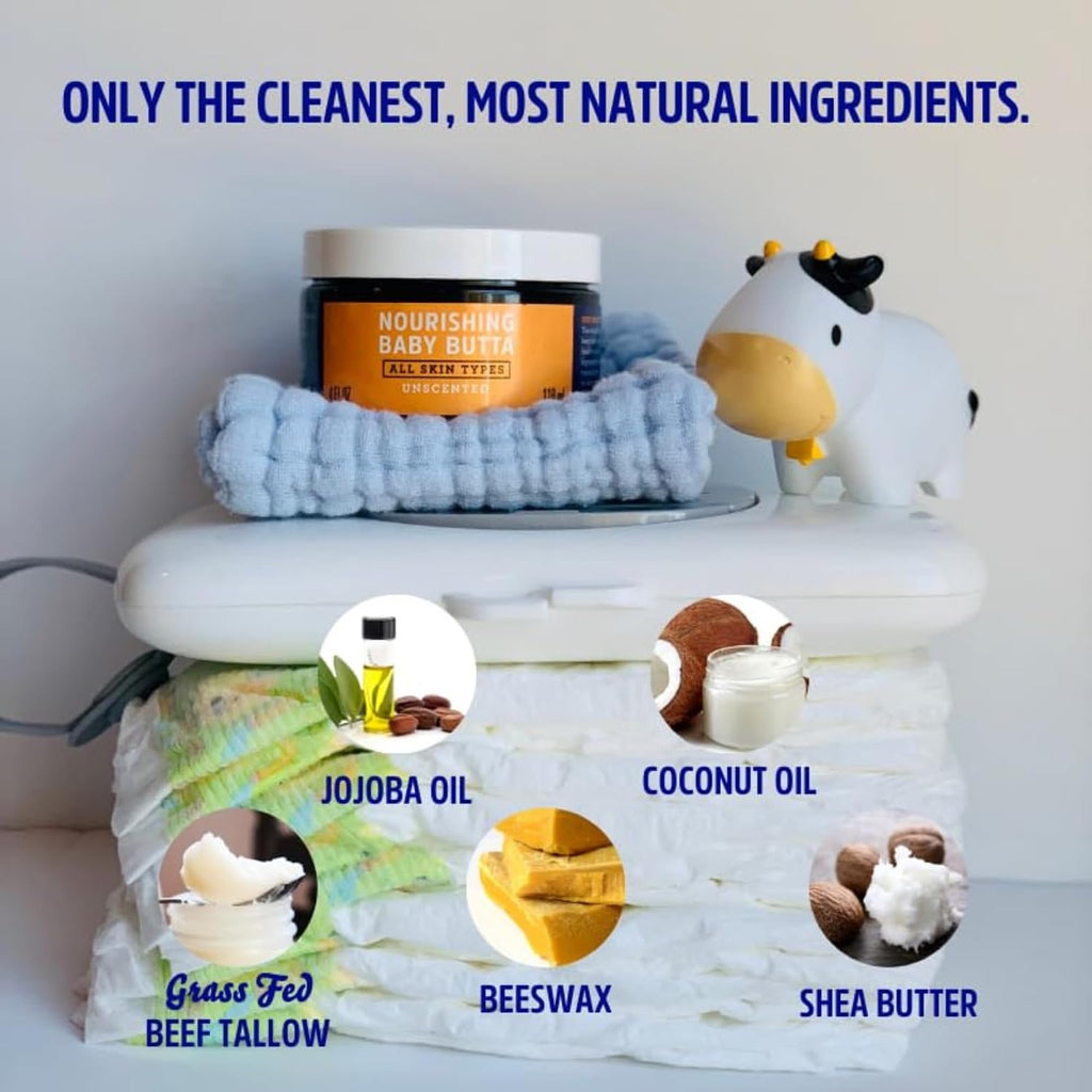 Baby Butta with Organic Tallow Balm to Use as a Safe Pregnancy Moisturizer and Baby Skin Moisturizer - Unscented (4 Oz)