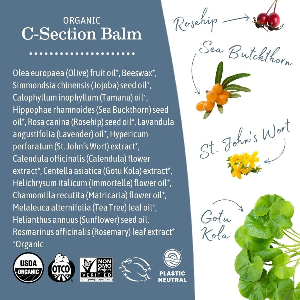 Organic C-Section Balm - 1 Oz - Certified Organic by Oregon Tilth Scar Balm for C-Section Recovery
