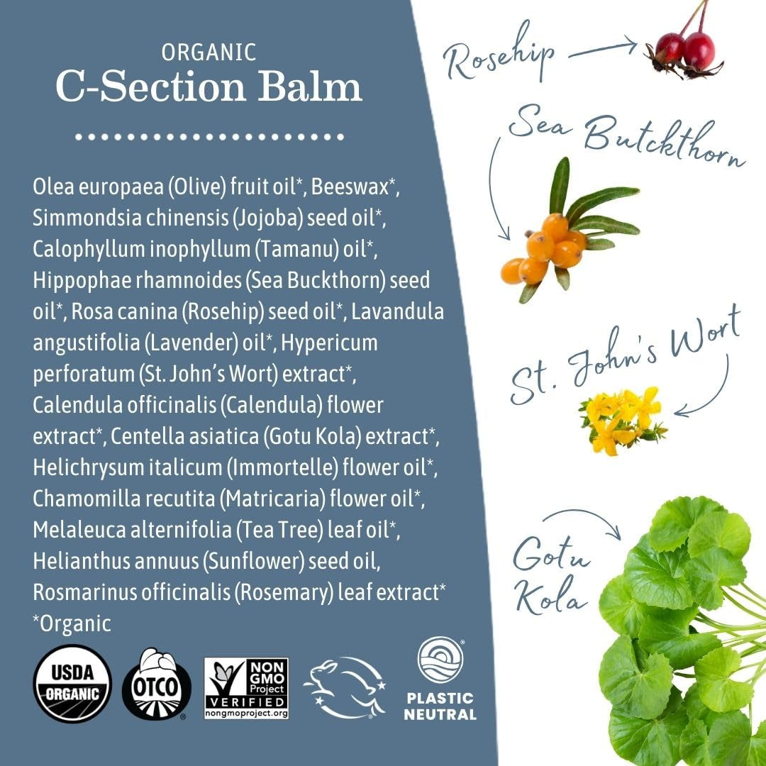 Organic C-Section Balm - 1 Oz - Certified Organic by Oregon Tilth Scar Balm for C-Section Recovery