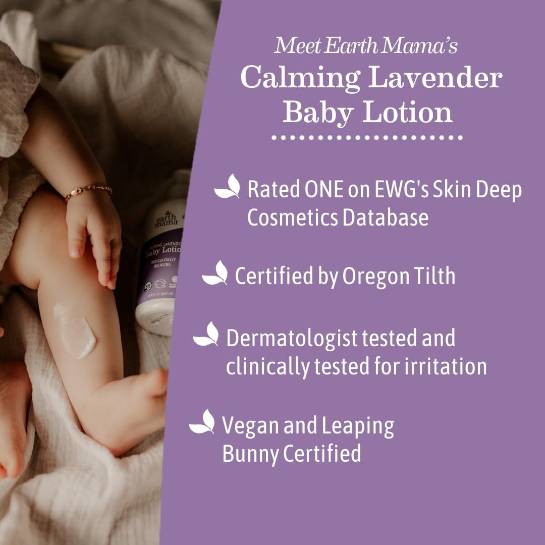 Calming Lavender Baby Lotion for Dry Skin, Calendula Cream for Newborn Skin Care, Children'S Moisturizer with Aloe Juice, Rooibos, & Shea Butter, Lavender Lotion, 8 Fl Oz