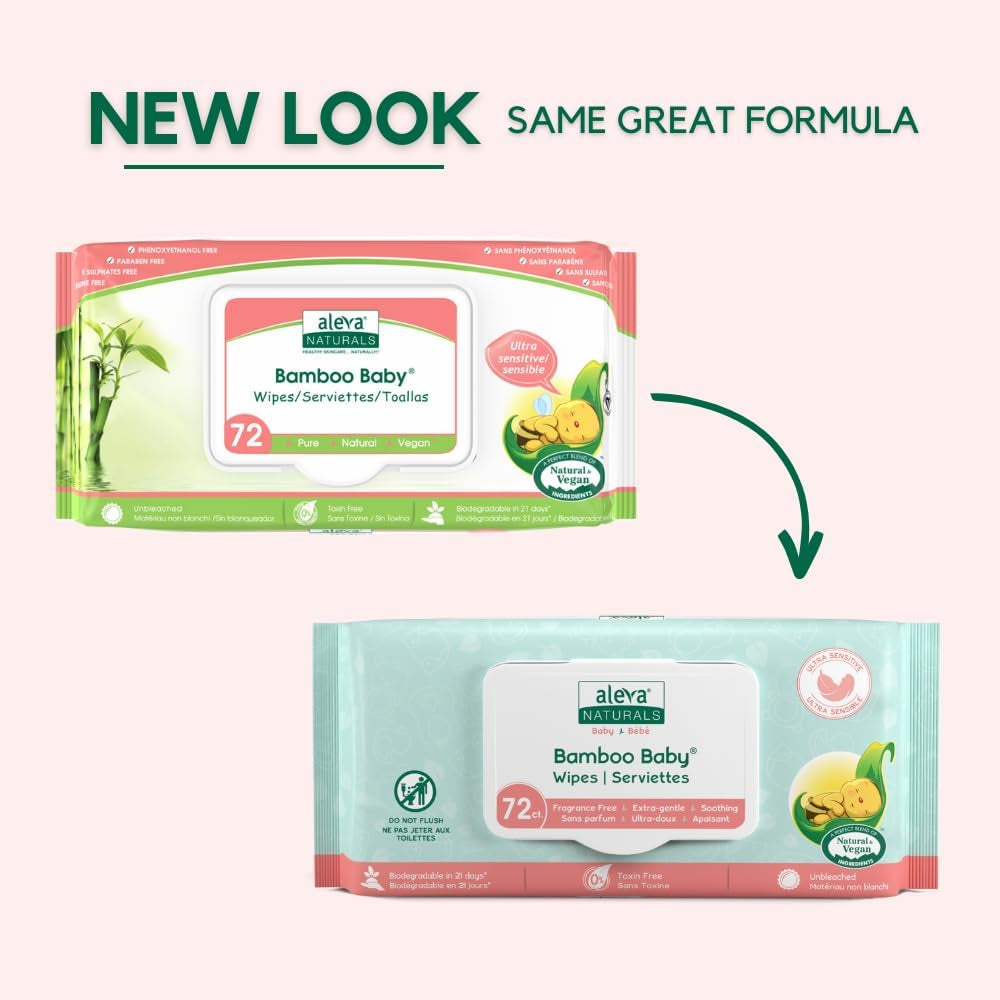 Bamboo Baby Sensitive Wipes | Unscented | Extra Strong and Ultra Soft | Natural and Organic Ingredients | Certified Vegan | 6 Packs of 72Ct - Total of 432Ct