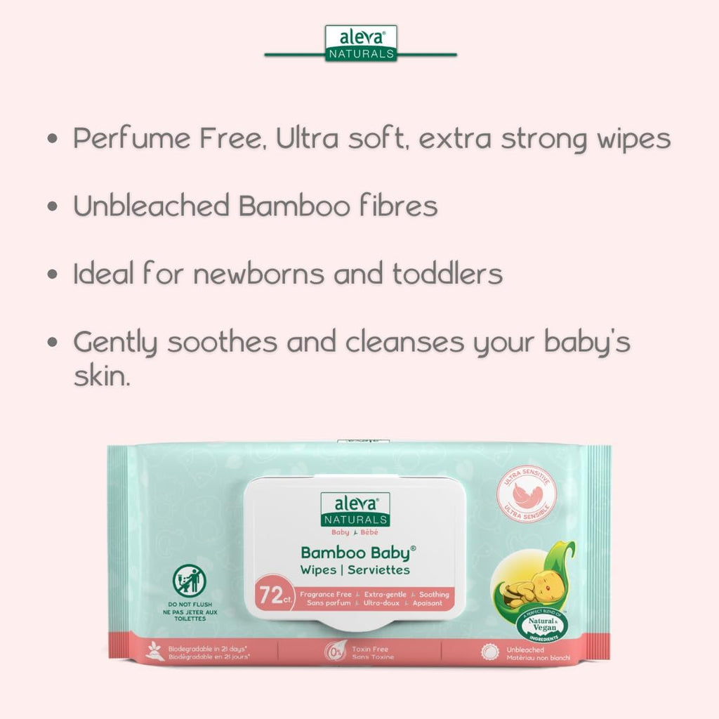 Bamboo Baby Sensitive Wipes | Unscented | Extra Strong and Ultra Soft | Natural and Organic Ingredients | Certified Vegan | 6 Packs of 72Ct - Total of 432Ct