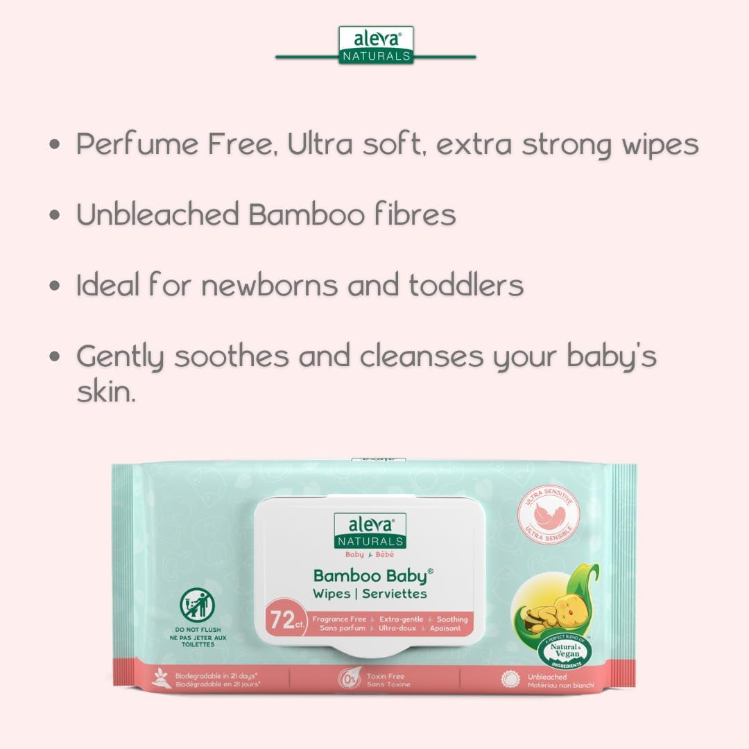 Bamboo Baby Sensitive Wipes | Unscented | Extra Strong and Ultra Soft | Natural and Organic Ingredients | Certified Vegan | 6 Packs of 72Ct - Total of 432Ct