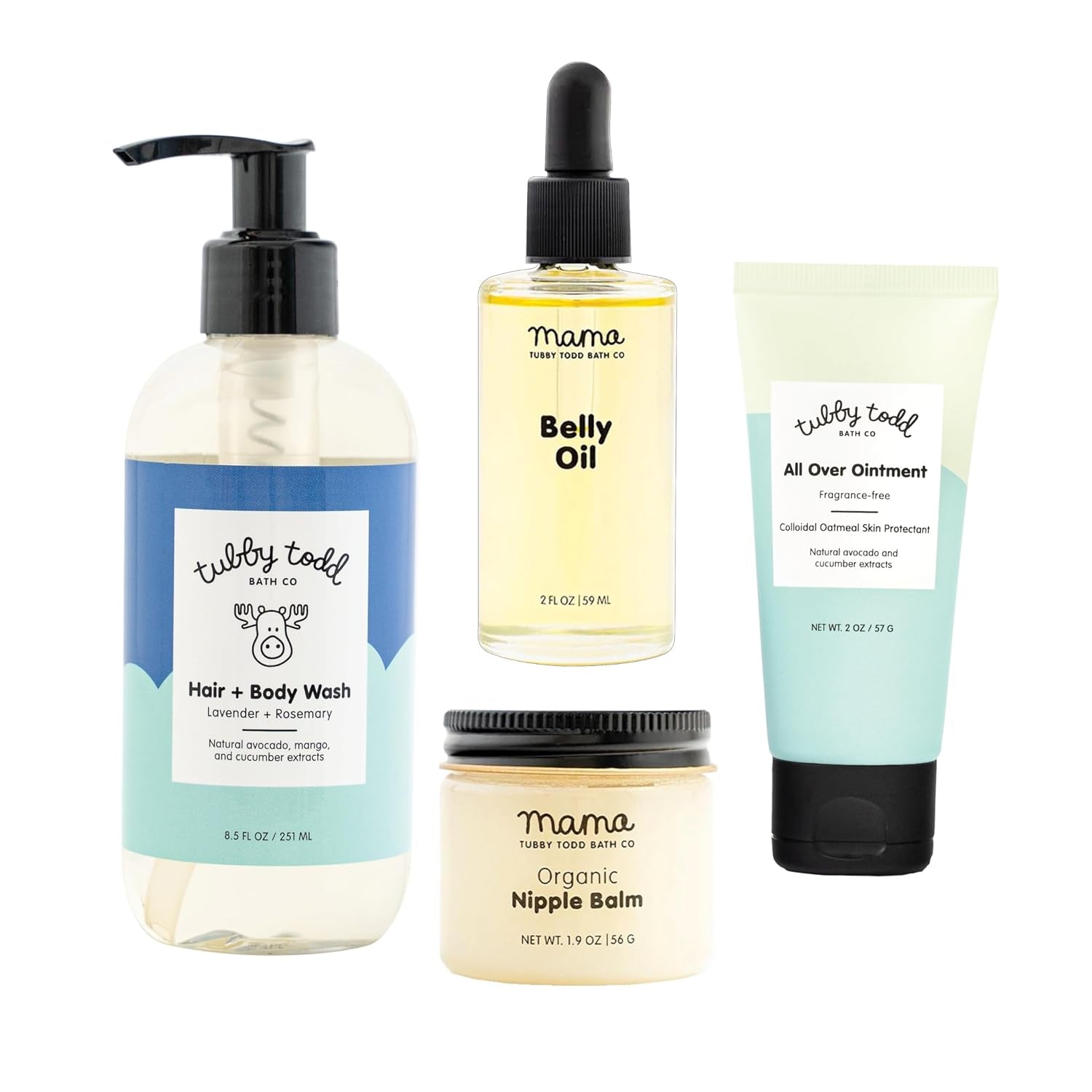 New Baby & Mom Sensitive Skincare Kit - the Mama + Baby Gift Set - Baby Shampoo and Body Wash 8.5 Oz, All over Ointment 2 Oz, Belly Oil 2 Fl Oz & Nipple Balm 1.9 Oz - Lavender Rosemary