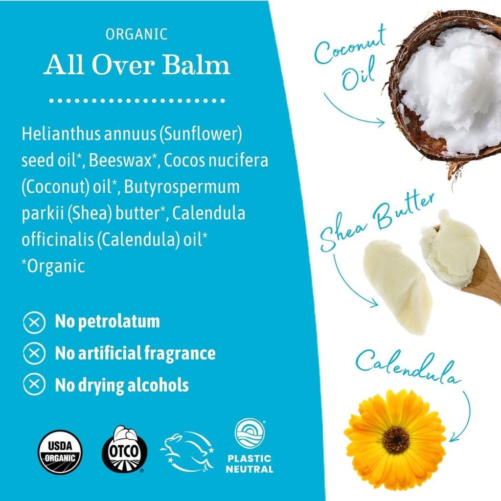 Organic All over Balm - 4 Oz - Certified Organic by Oregon Tilth Baby Face Cream & Lotion Alternative - Multi-Purpose Baby Face Lotion for Sensitive Skin