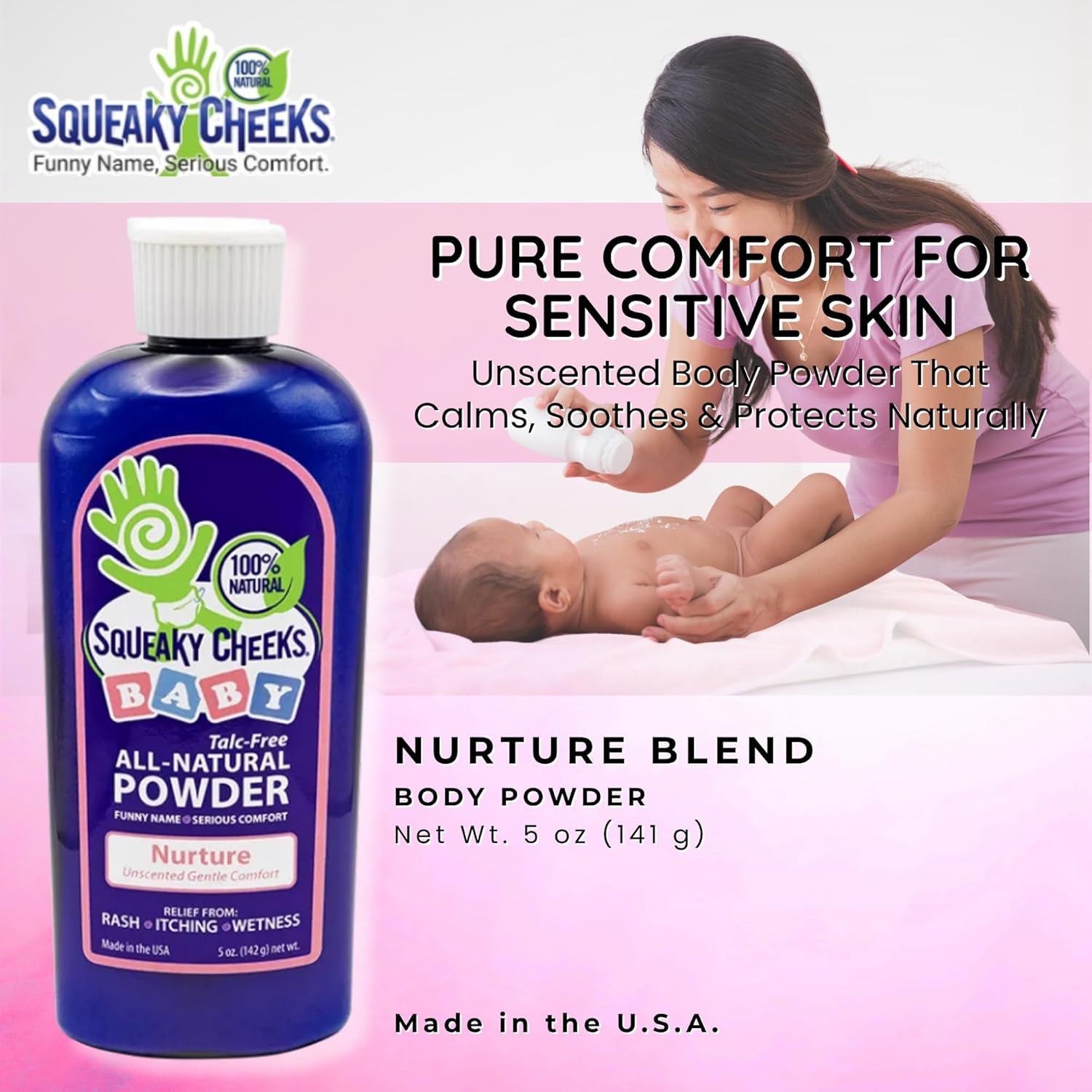 Baby Powder (5Oz) | Organic | Unscented Talc-Free and All Natural Powder | Effective Relief from Rash Wetness and Itching | Also Ideal for Adults