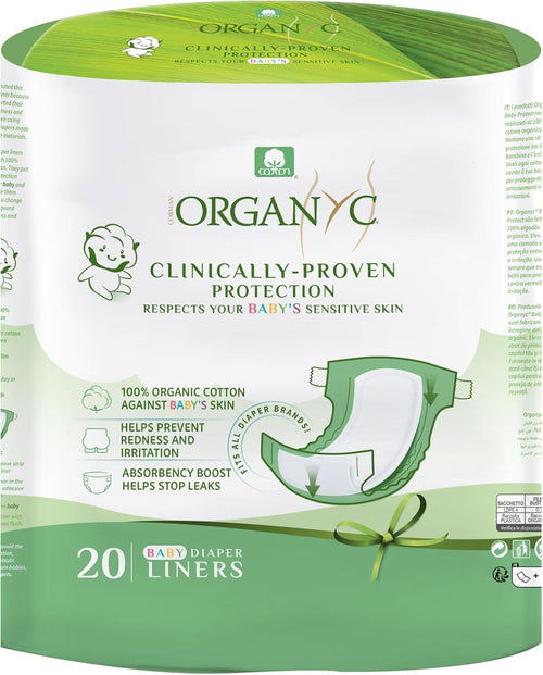 100% Certified Organic Cotton Baby Diaper Liner for Sensitive Skin, Fits All Brands and Sizes Diapers except New Born, 20 Count