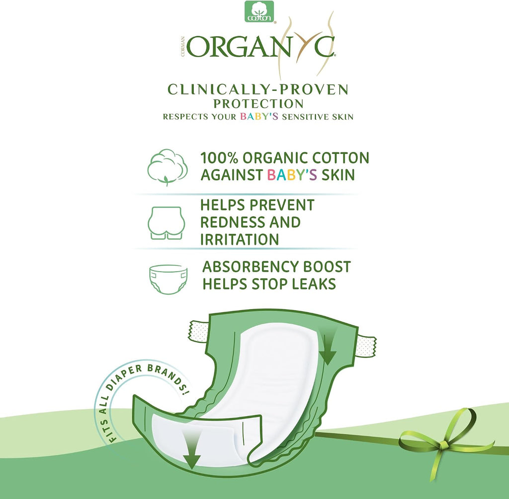 100% Certified Organic Cotton Baby Diaper Liner for Sensitive Skin, Fits All Brands and Sizes Diapers except New Born, 20 Count