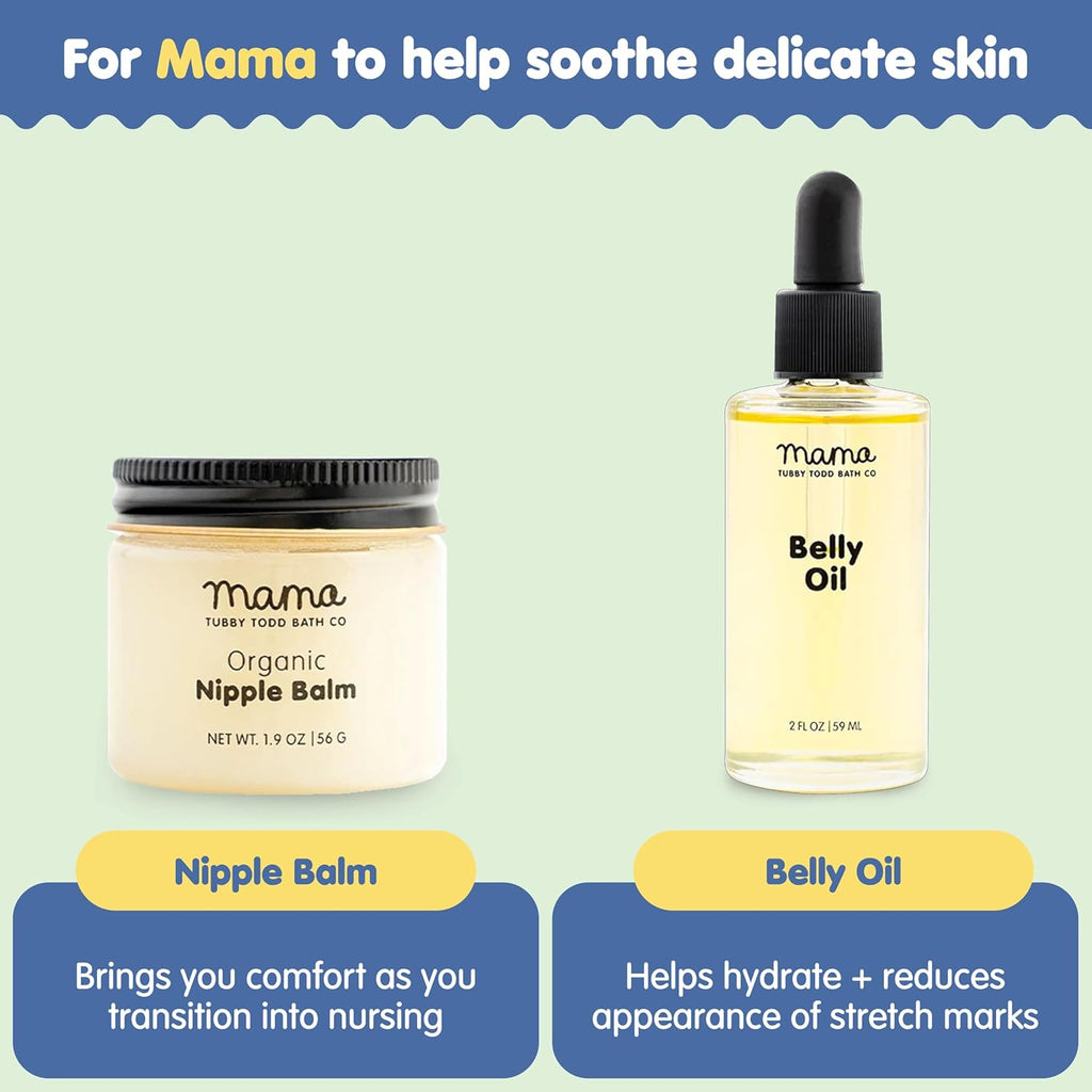 New Baby & Mom Sensitive Skincare Kit - the Mama + Baby Gift Set - Baby Shampoo and Body Wash 8.5 Oz, All over Ointment 2 Oz, Belly Oil 2 Fl Oz & Nipple Balm 1.9 Oz - Lavender Rosemary
