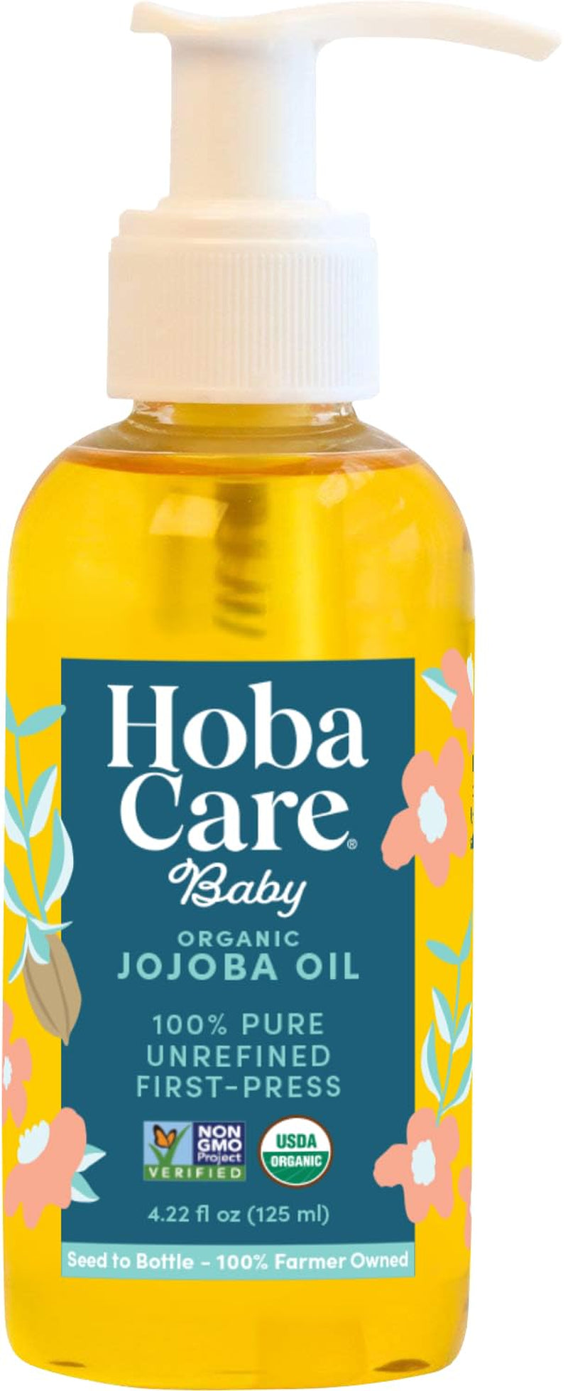 Organic Jojoba Baby Oil with Pump – 100% Pure Natural Unrefined Unscented Cold Pressed Jojoba Oil for Baby Hair, Infant Skin, Body Care (4.22 Oz)