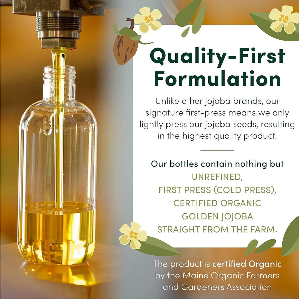 Organic Jojoba Baby Oil with Pump – 100% Pure Natural Unrefined Unscented Cold Pressed Jojoba Oil for Baby Hair, Infant Skin, Body Care (4.22 Oz)