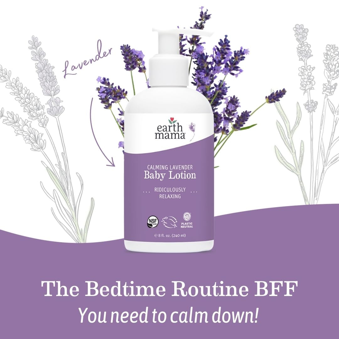 Calming Lavender Baby Lotion for Dry Skin, Calendula Cream for Newborn Skin Care, Children'S Moisturizer with Aloe Juice, Rooibos, & Shea Butter, Lavender Lotion, 8 Fl Oz