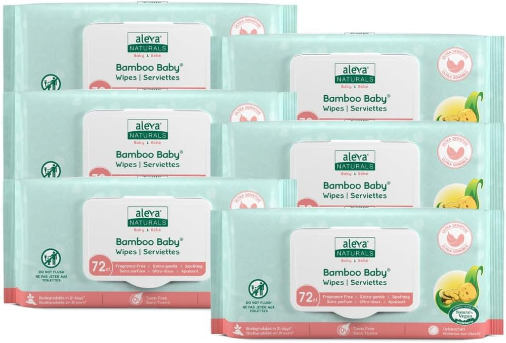 Bamboo Baby Sensitive Wipes | Unscented | Extra Strong and Ultra Soft | Natural and Organic Ingredients | Certified Vegan | 6 Packs of 72Ct - Total of 432Ct