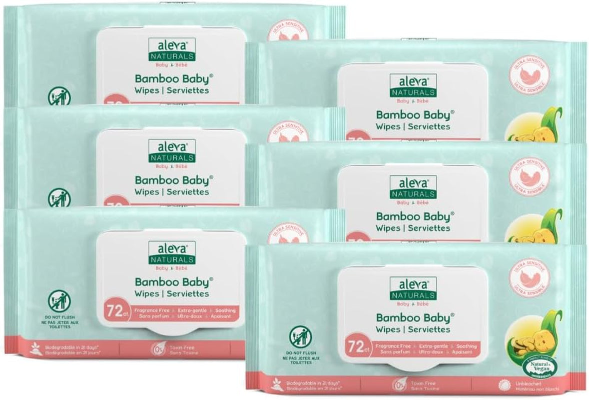 Bamboo Baby Sensitive Wipes | Unscented | Extra Strong and Ultra Soft | Natural and Organic Ingredients | Certified Vegan | 6 Packs of 72Ct - Total of 432Ct