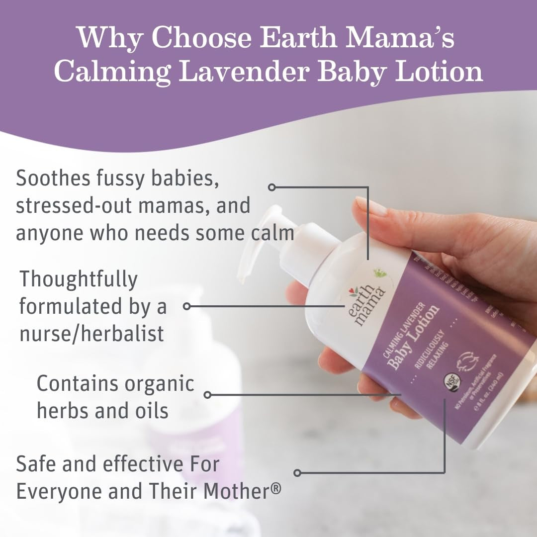 Calming Lavender Baby Lotion for Dry Skin, Calendula Cream for Newborn Skin Care, Children'S Moisturizer with Aloe Juice, Rooibos, & Shea Butter, Lavender Lotion, 8 Fl Oz