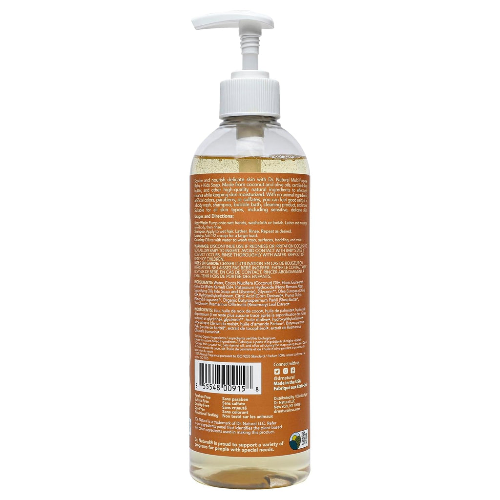 Multi-Purpose Baby plus Kids Soap - Body Wash and Baby Shampoo - Gentle Baby Soap with Shea Butter - Newborn Safe - Almond - 16 Oz