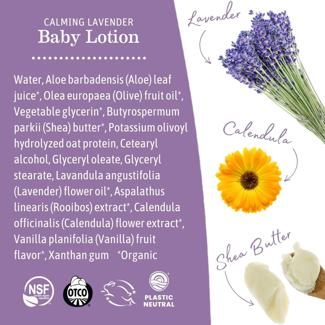 Calming Lavender Baby Lotion for Dry Skin, Calendula Cream for Newborn Skin Care, Children'S Moisturizer with Aloe Juice, Rooibos, & Shea Butter, Lavender Lotion, 8 Fl Oz
